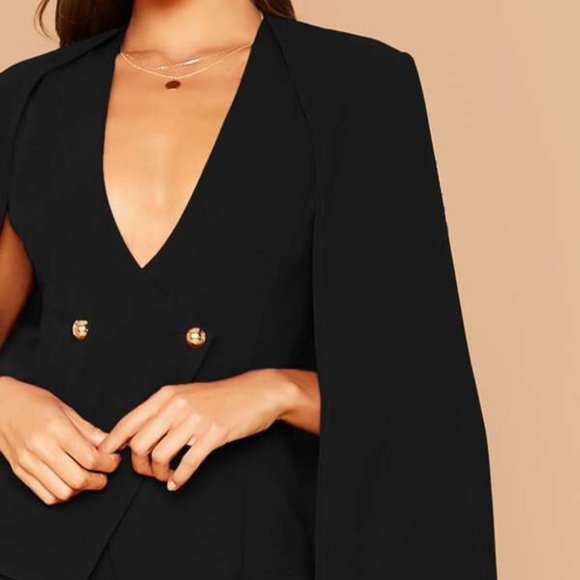 ALL ABOUT CLASS black 2 piece Cape Blazer & Pants Suit - Picture 11 of 16